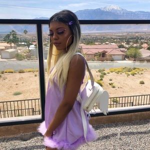 dollskill purple fur trimmed dress.